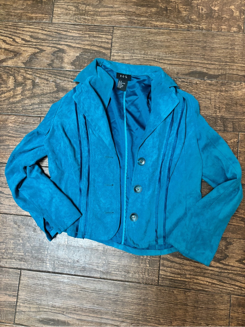 R&K Teal Suede Button-Front Blazer